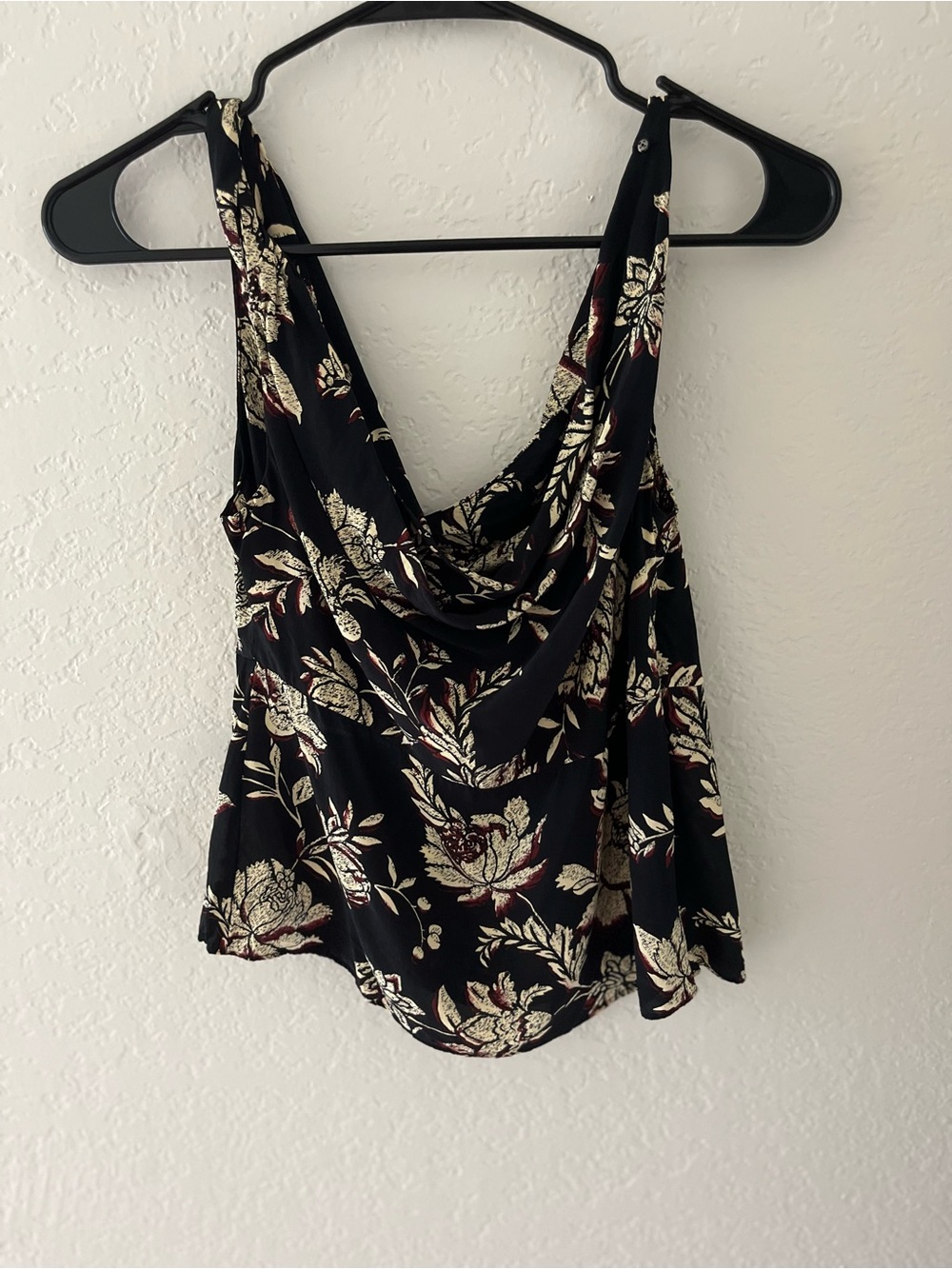 J. Crew Black Floral Cowl Neck Top